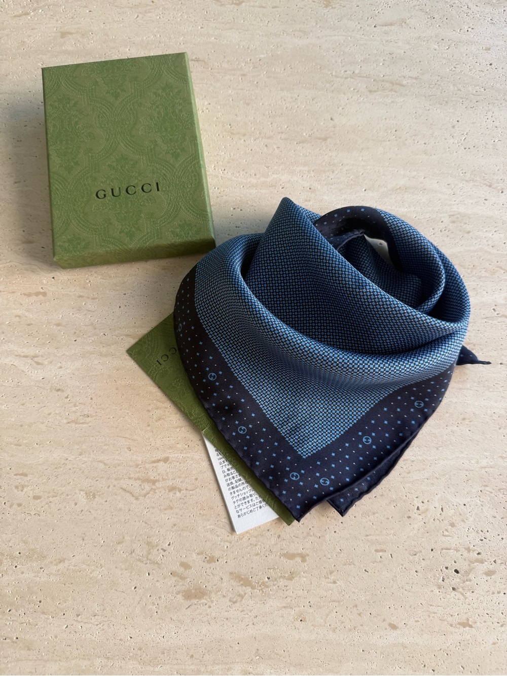 NWT Gucci Blue Silk Square Scarf Interlocking G Polka Dot 💙💝